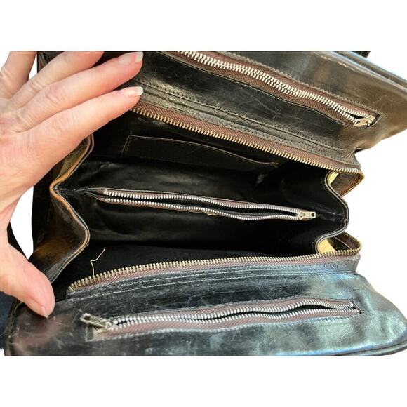 Handmade Hand-tooled Black And White Boho Leather Purse Satchel Floral - Picture 10 of 11